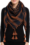 Square Cotton Blend Classic Head Ghutra Army Arabian Multi Purpose Scarf, 48 Inch, Black and Copper color Embroidered Palestine shawl with Tassels