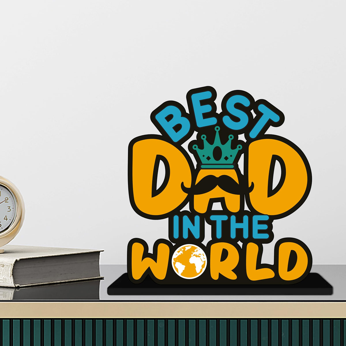 Artvibes Best Dad in the World Quotes Table Decor for Office Desk | Home Decoration Items | Living Room | Modern Art Wooden Showpiece Decorative Gift item (SP_1190)