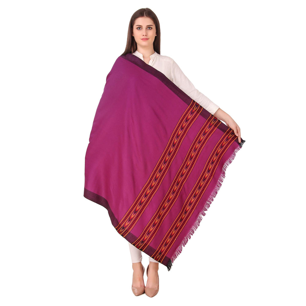 BRAVEZI Women's Woolen Kullu Design Border Shawls (Purple)