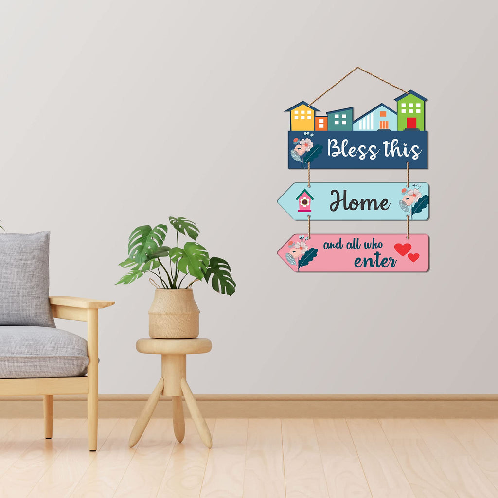 Artvibes Bless This Home And All Who Enter Decorative Wall Art MDF Wooden Wall Hanger for Living Room | Quotes Decor Item | Home Quotes Wall Hanging | Modern Decor Items | Wall Poster(WH_5804N)