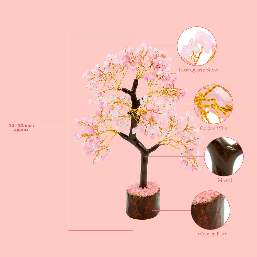 Vastu Vardan Rose Quartz Tree | 300 Beads | Love-Attracting Crystal Tree for Emotional Healing, Compassion, and Harmony | Spiritual Decor for Home and Office