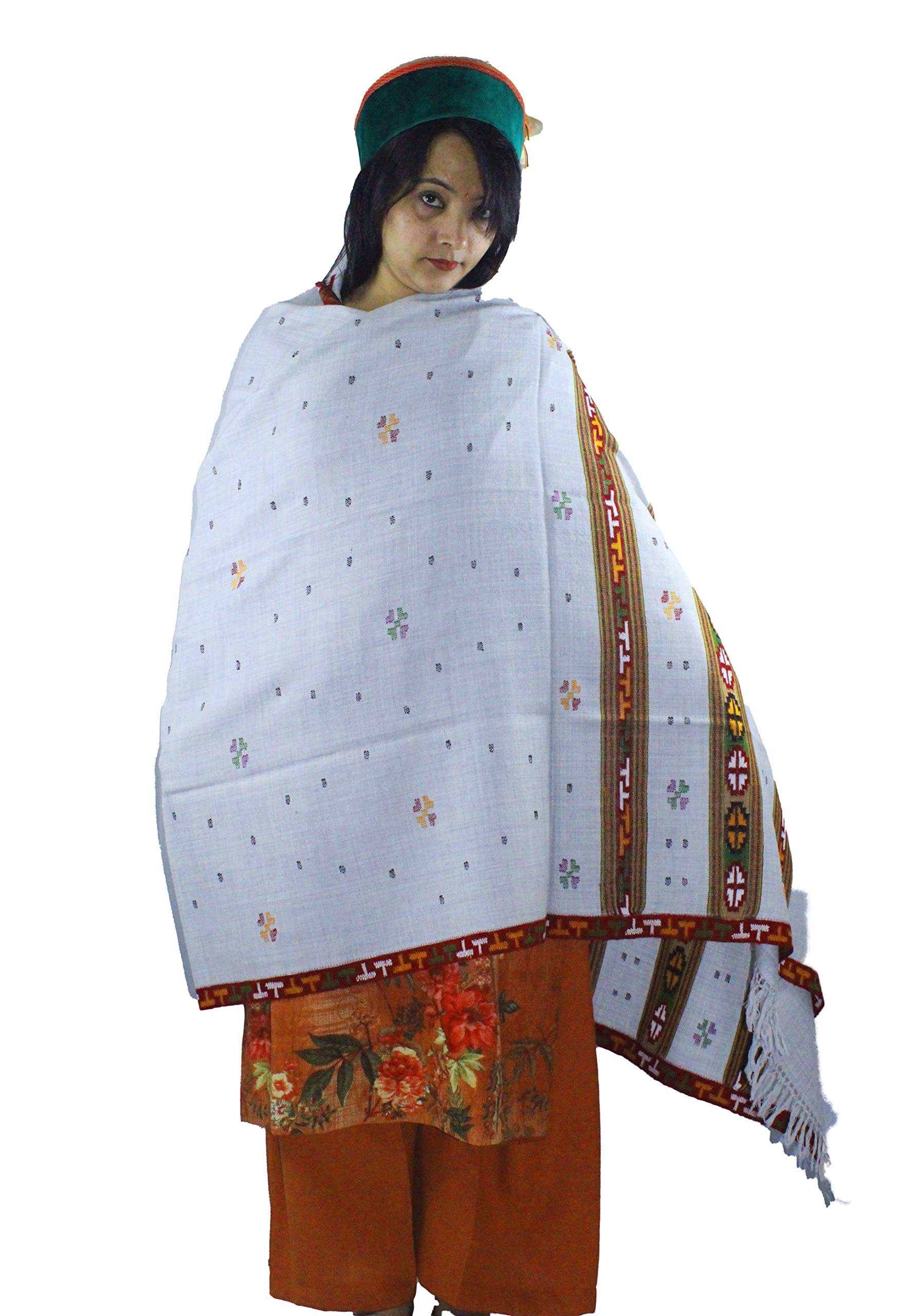 ARUNA Genuine HandWoven Kullu Woolen Shawl Silver- Colored with Beautiful HandWoven Embroidery for Women and Girls.