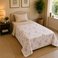 Linen Home Reversible Dohar Single Size Floral Pink & Sand Shell Kafalo