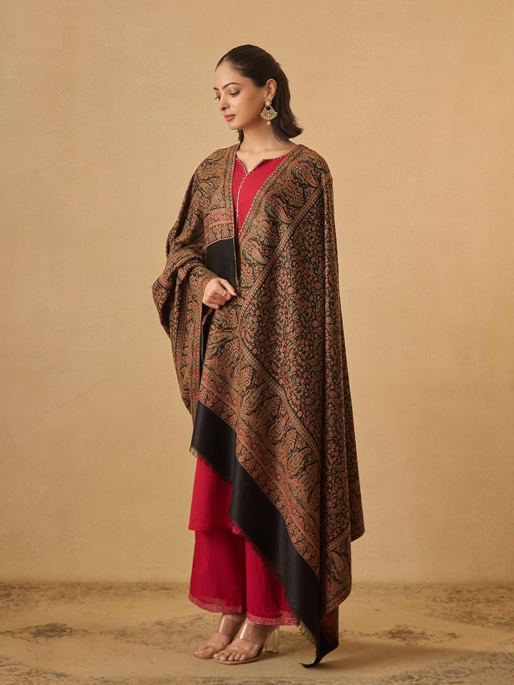 Pashmoda Women Jalwaa Kashmiri Jamawar Woven Design Shawl (Size: 40x80in, 101x203cm) SECS52