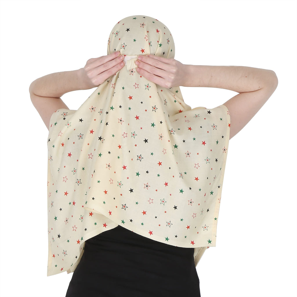 7 season's Cotton Scarf Cum Ladies Mask Universal Size Usable For Vehicle Driver For Sunlight Uv Protection White Printed Design (Yellow Star - S)