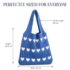 Kawn® Premium Knitted Heart Pattern Tote Bag Large Stylish and Durable Trendy bag for Everyday Use Beach Shopping Travel Work – Comfortable and Trendy Design (Blue)