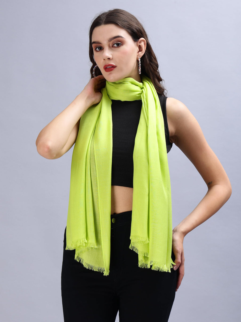 Women's Casual Solid 100% Viscose Fancy Soft & Skin-Friendly Wrap/Scarf/Stole Dupatta for women with Tasal Work Suitable for Every Season, Green