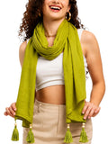 GALE GIRLS Cotton Mulmul Scarf|Scarf for Women|Mulmul Stole|Soft Beach Wrap|Tassel Design|Easily fits 180 * 50cm|Green