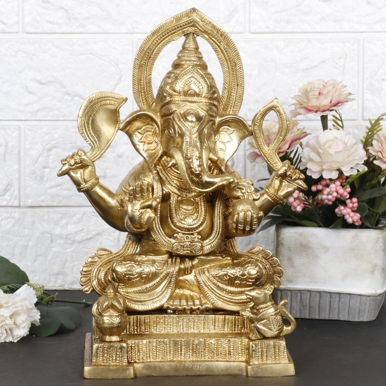 ARTVARKO Brass Ganesha Bhagwan Idol Ganesha Statue Ganpati Murti for Puja Home Entrance Decor Gift Height 10 Inch