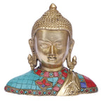 ARTVARKO Brass Buddha Head Bust Statue Turquoise Stone Handwork Home Décor Entrance Office Table Living Room Meditation Luck Gift Feng Shui Showpiece