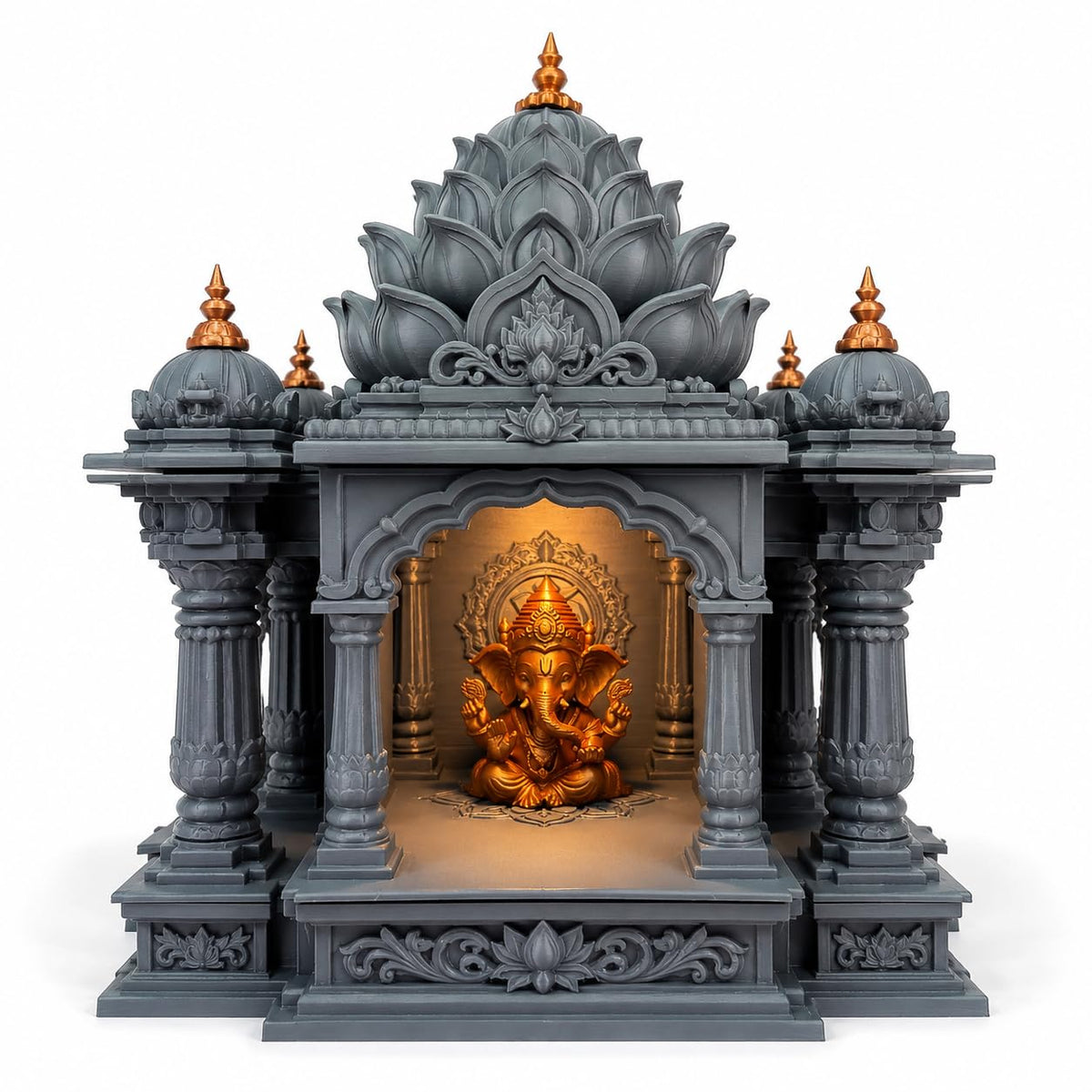 Premium Lotus Mandir for Home Decor | LED Temple | Customizable (Hanuman, Stone Grey, Large)