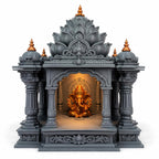 Premium Lotus Mandir for Home Decor | LED Temple | Customizable (Goddess Lakshmi, Stone Grey, Large)
