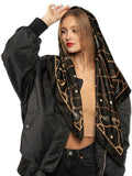 leeza store Women's Silk Scarf For Women, Deep Jet Black, Digital Printed Chain-link Pattern, 40 X 40 Stylish Stole & Headscarf