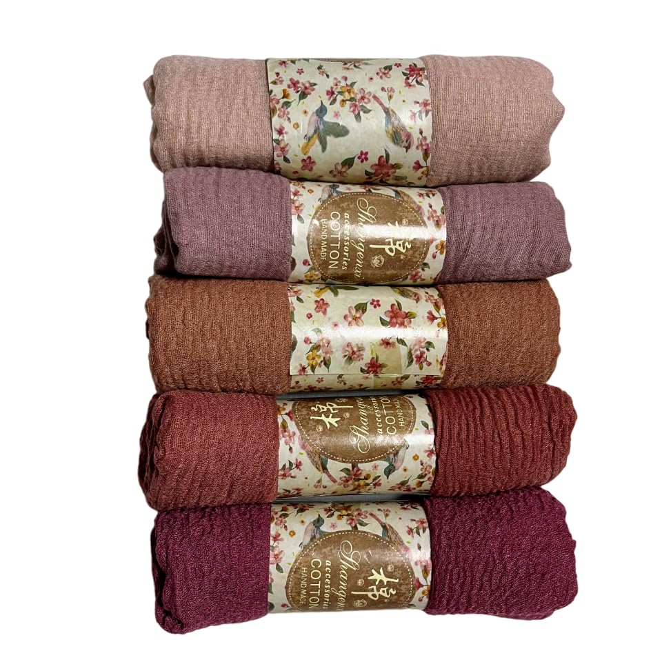 IBA ISBA COLLECTIONS Women's Crinkle Cotton Scarf, Stoles, Hijab (80 x 190 Cms) (Combo5Mauve)