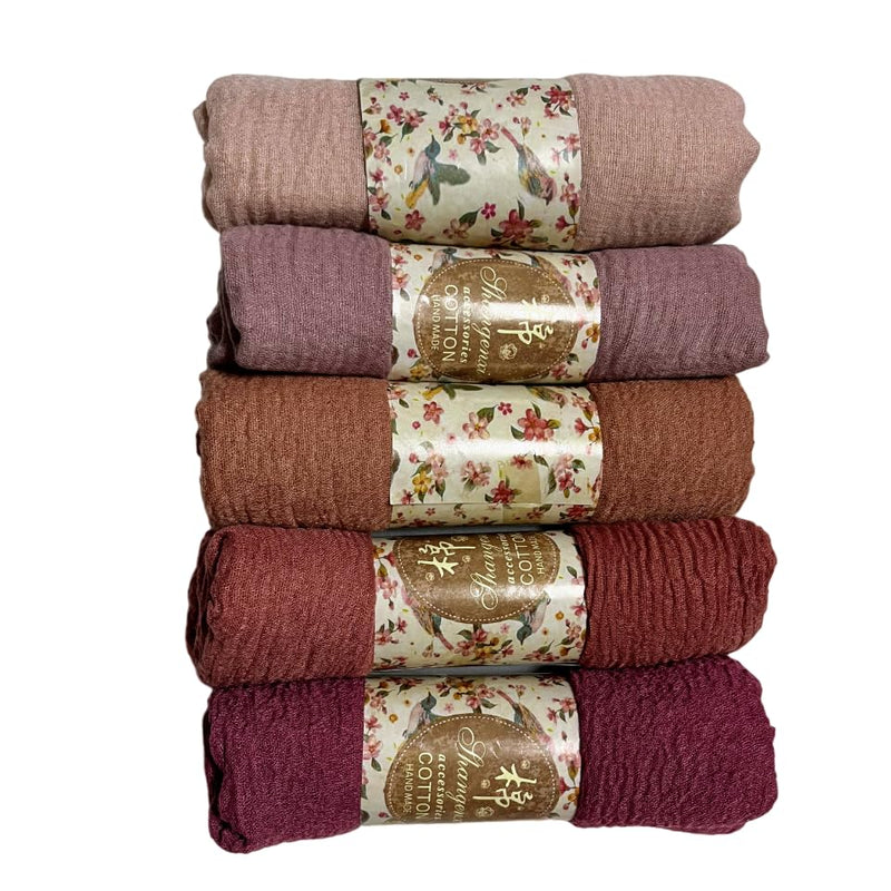 IBA ISBA COLLECTIONS Women's Crinkle Cotton Scarf, Stoles, Hijab (80 x 190 Cms) (Combo5Mauve)