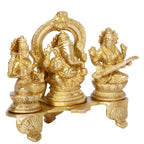 ARTVARKO Pure Brass Lakshmi Ganesha Saraswati Idol Ganesh laxmi Sarasvati Murti Statue for Diwali Puja Home Decor Good Luck Gift 6.5 Inches