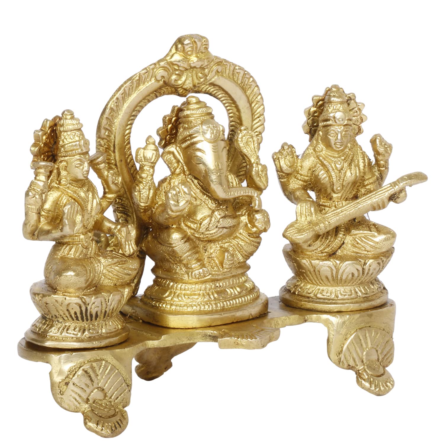 ARTVARKO Pure Brass Lakshmi Ganesha Saraswati Idol Ganesh laxmi Sarasvati Murti Statue for Diwali Puja Home Decor Good Luck Gift 6.5 Inches