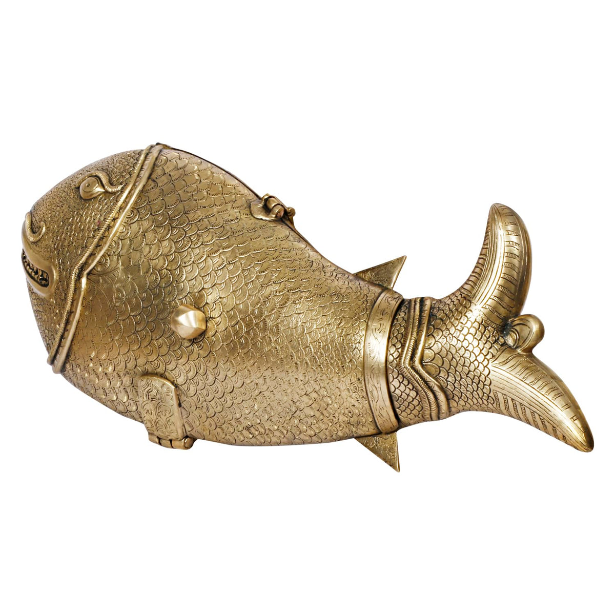 ARTVARKO Big Brass Fish with Wheel Handmade Tray Box Multipurpose Golden Fish Wealth Lucky Treasure Sculpture Home Office Decor Gift 22 Inch.