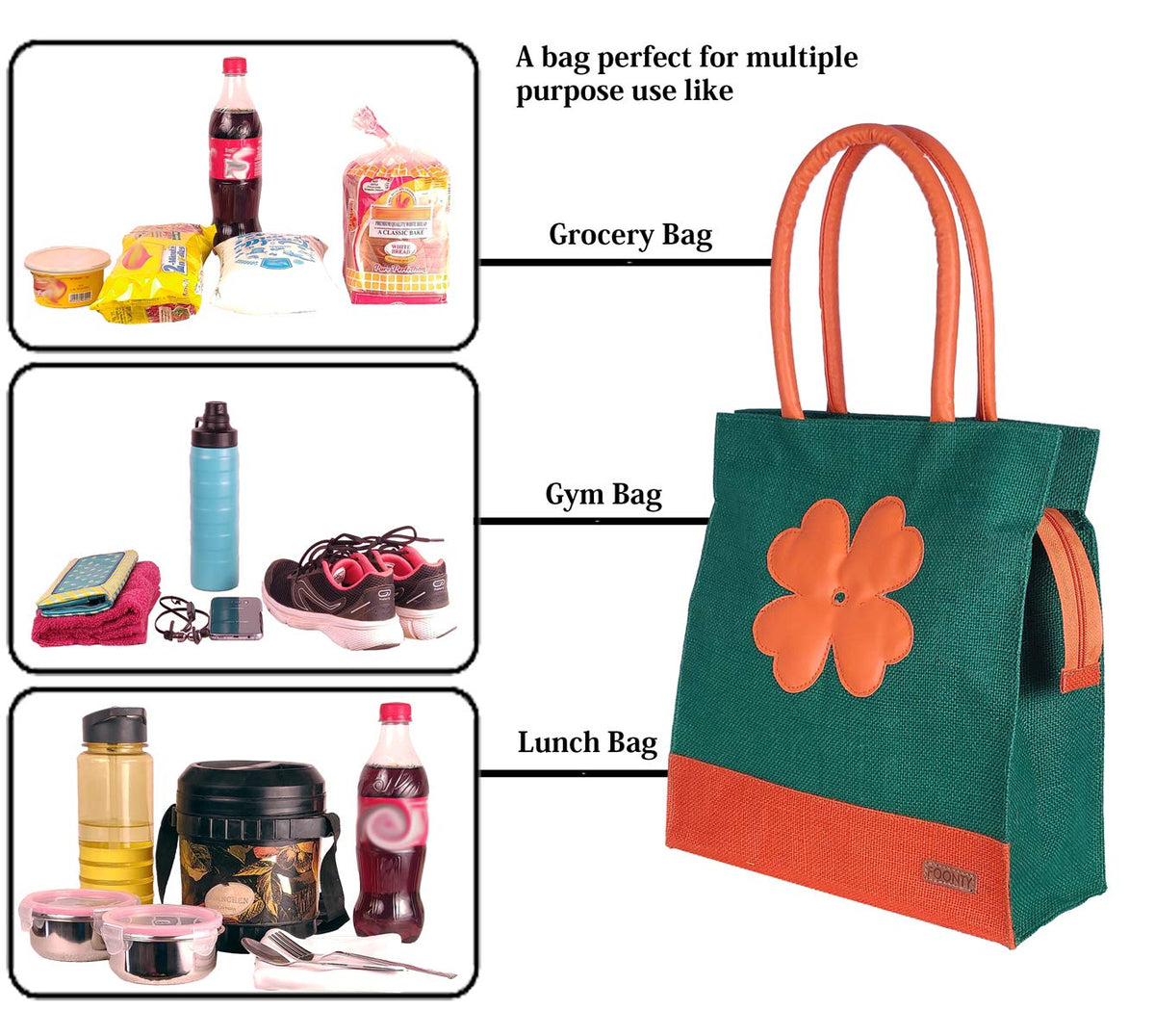 Foonty Exclusive Sunflower Daily Use Jute Lunch Bag(Green,FFFWB6015B)