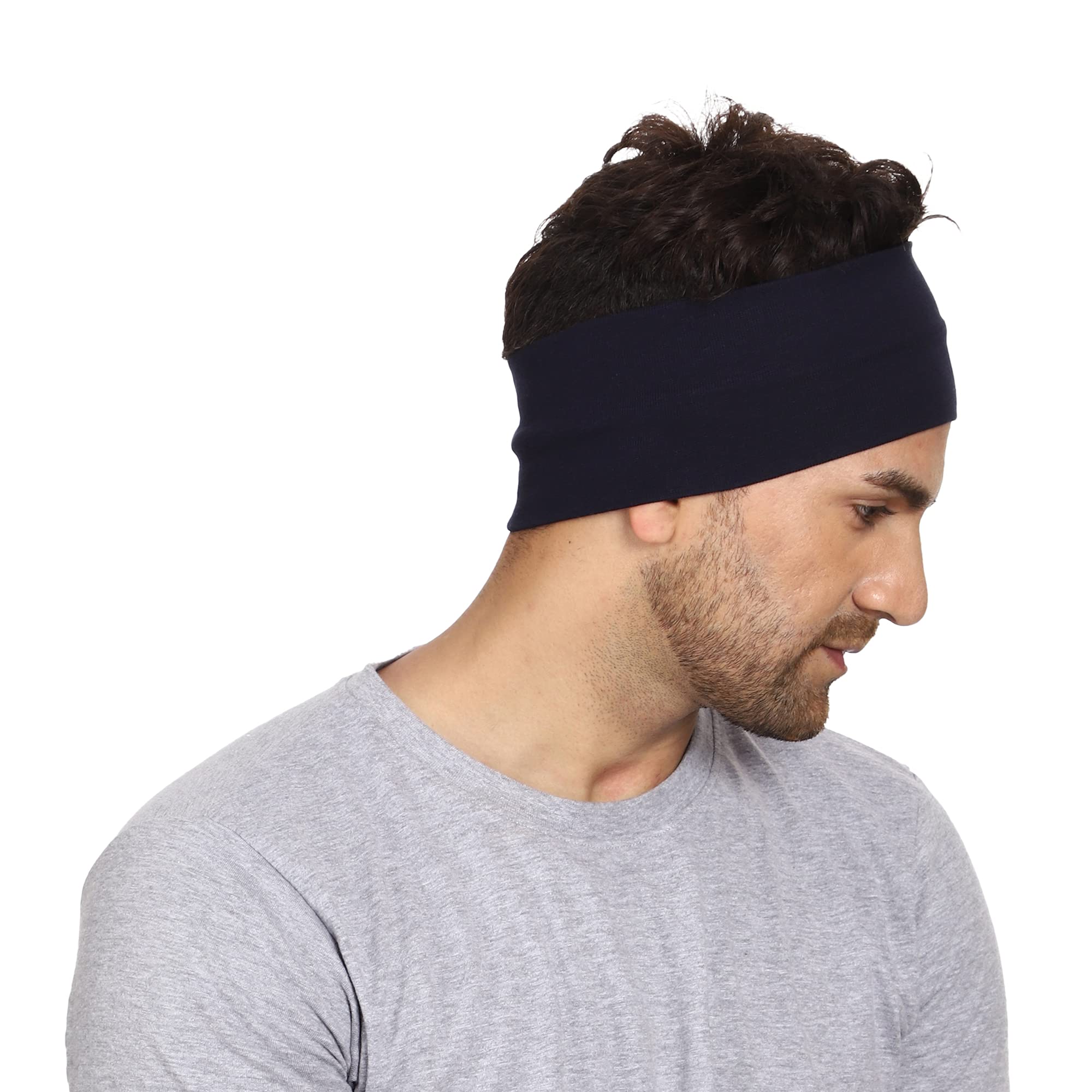 Gajraj Wide, Moisture Wicking and Non-Slip Exercise Workout Cotton Headband for Men and Women (Navy Blue)