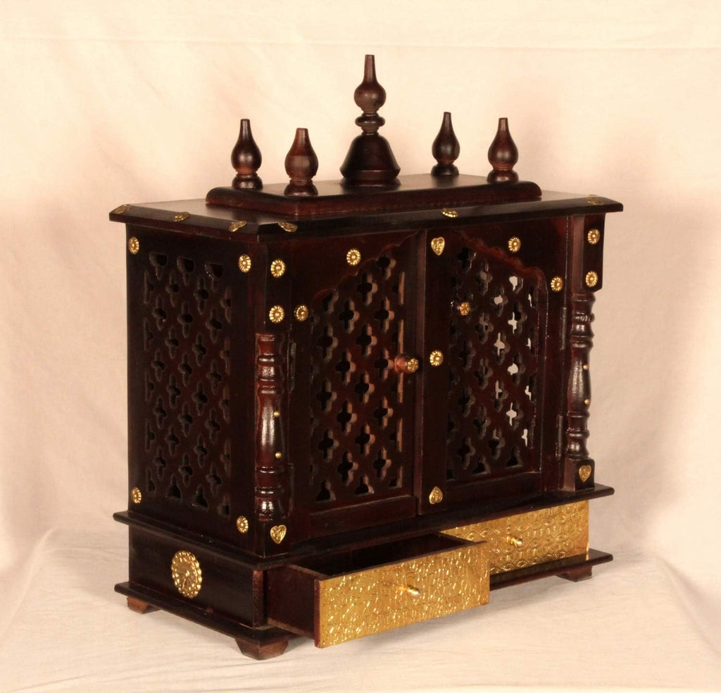 Wood To Cart Beautiful Wooden & Brass Temple/Pooja Mandir for Home and Office/Wall Mounted Temple/Puja Stand(Black Brass - 18x9x22 inches)