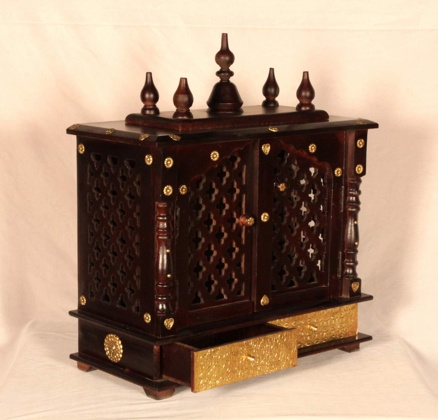 Wood To Cart Beautiful Wooden & Brass Temple/Pooja Mandir for Home and Office/Wall Mounted Temple/Puja Stand(Black Brass - 18x9x22 inches)