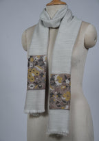 VIC Cashmere Fine Wool Shawl Stole for Women - Cream | Elegant Woven Floral Border | Soft Warm Premium Wrap | 70 x 200 cm | VIC-CFW-KB-08