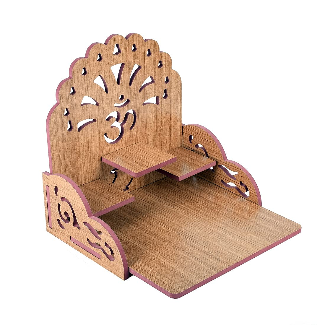 Lakhaji Wooden Wall Mounted Hanging Puja Temple Wood God Stand for Pooja Room (27.94 x 27.94 x 27.94 CM) (Beige)