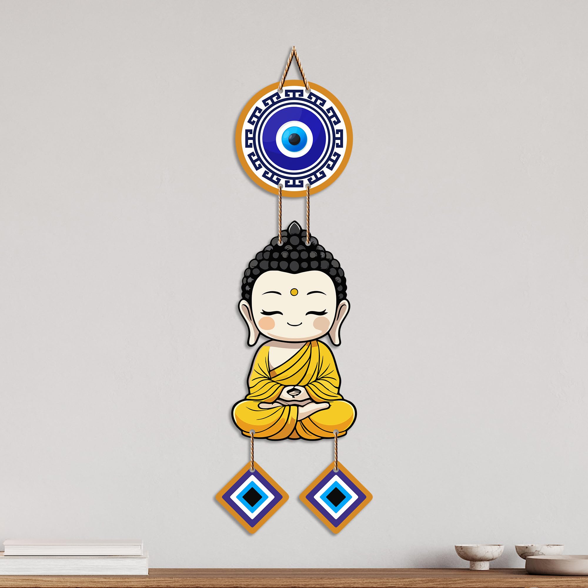 Artvibes Cute Buddha Evil Eye Wall Hanging for Home Entrance | Spiritual MDF Wall Decor | Meditation Room Vastu Wall Art for Living Room | Bedroom & Office | Gift Item (WH_8592N)