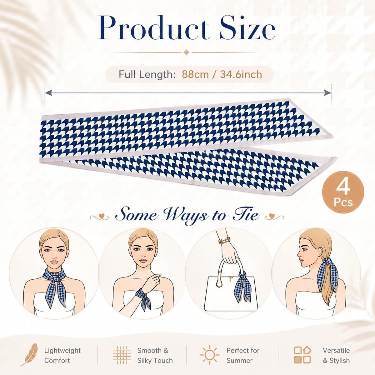 4pcs Neck Hair Scarf for Women Stylish Scarves for Styling Handbag Decor