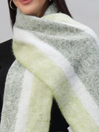 Ravaiyaa - Attitude is everything Reversible Wool Scarves Striped Pattern Women Neck Wraps Muffler Winter Wool Scarf (72 x14 Inch, Green & White)