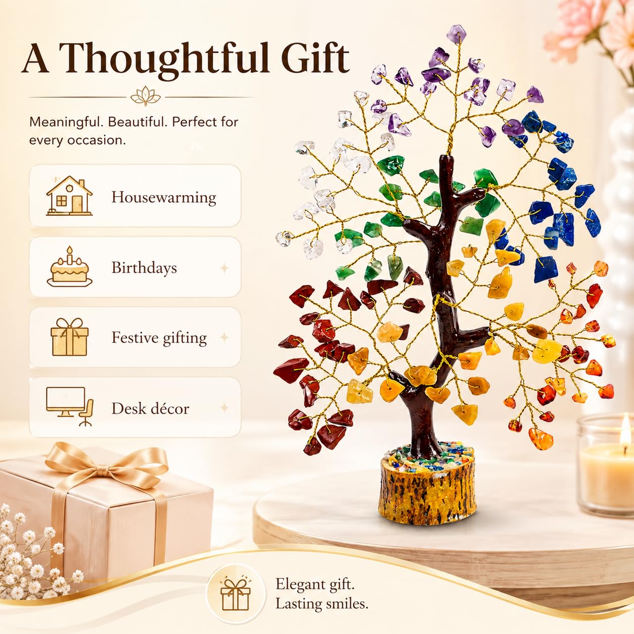 7 Chakra Crystal Bonsai, Tree of Life for Home Office Decor