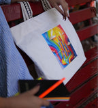 WOTM On The Move Tote | Premium Printed Cotton Canvas Tote Bag with Zipper & Inside Pocket, Stylish Everyday Travel Bag for Work, College, Office, Travel, Shopping (Be Bright)