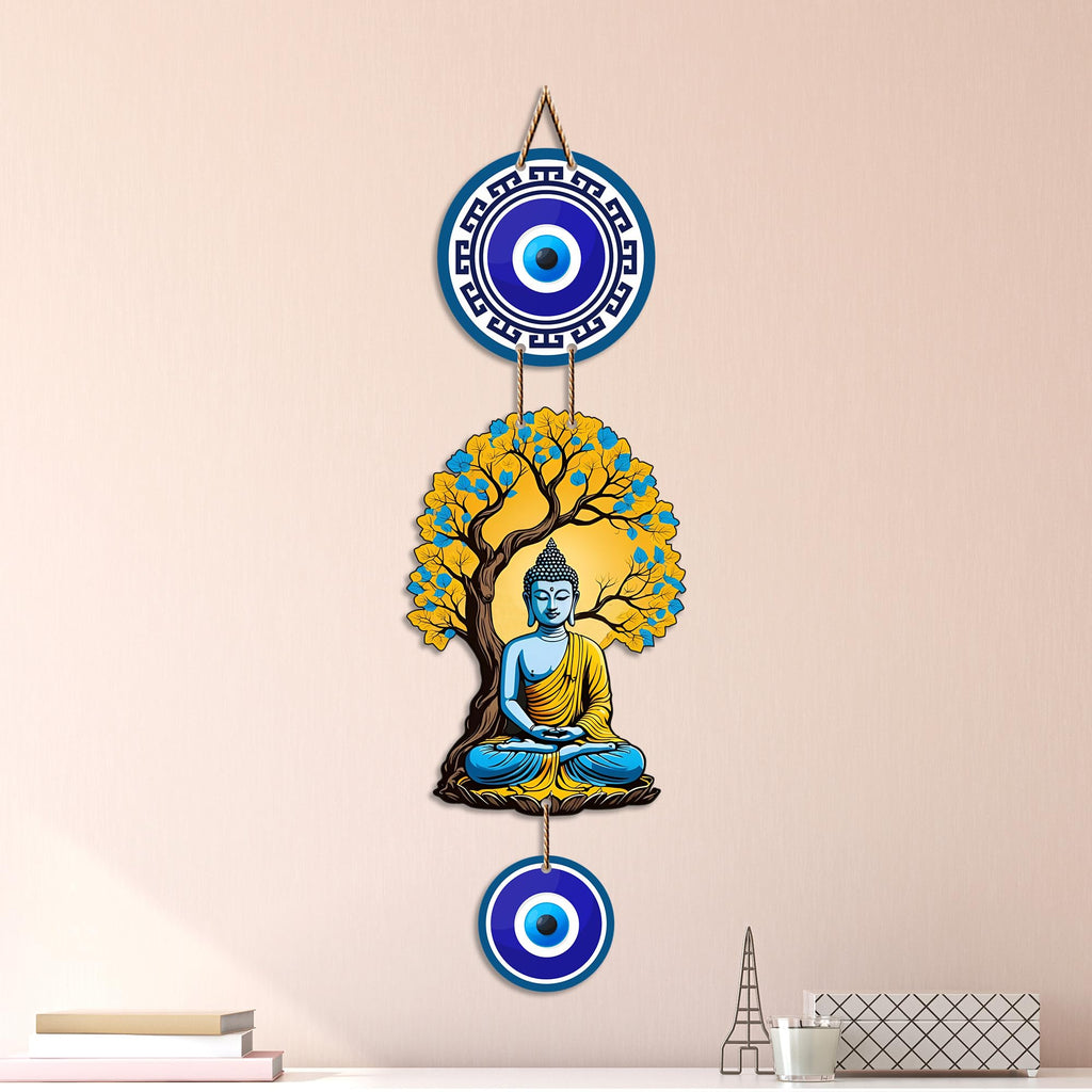 Artvibes Buddha Under Bodhi Tree Wall Hanging with Evil Eye Protection Charm | Spiritual Meditation Decor for Peace | Harmony and Positive Energy | Wall Art for Living Room | Yoga Room (WH_8595N)
