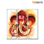 VIBECRAFTS Shree Ganesha Head 3 Pieces Canvas Wall Painting Fitted With Wooden Frame For Home | Office | Living Room | Gifts (PTVC3Pcs1_9577)