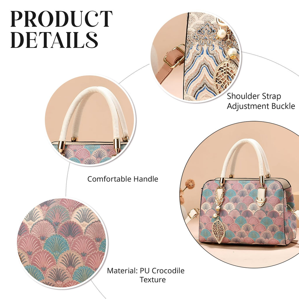 SYGA Women Stylish Tote Bag with Contrasting Colors – Medium Capacity Daily Shoulder Handbag(Flower Khaki)
