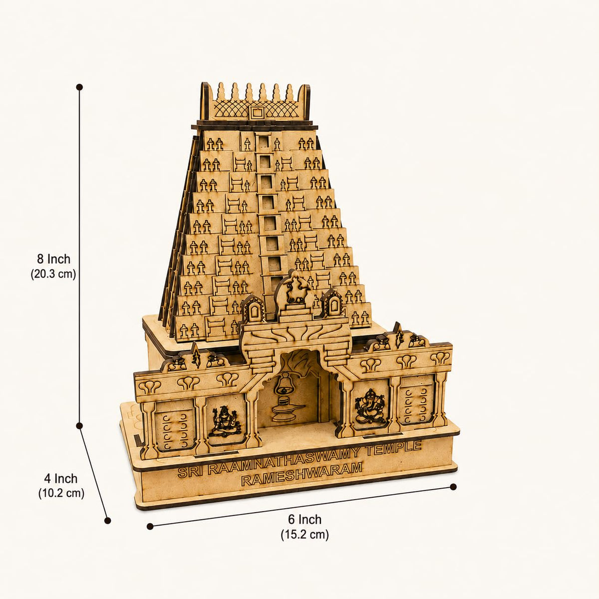 CdrArts Sri Ramanathaswamy Rameswaram MDF Wood Temple Model 8 Inch