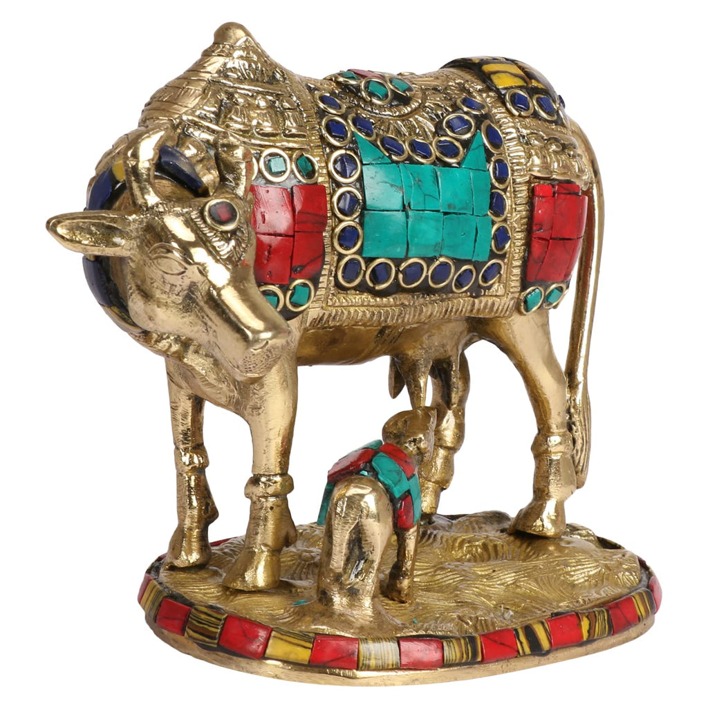 ARTVARKO Brass Unique Statue Idol Kamadhenu Cow God Idol Religious Sculpture Figurine Size: 6.50 X 5.50 Weight - 1.5 Kg