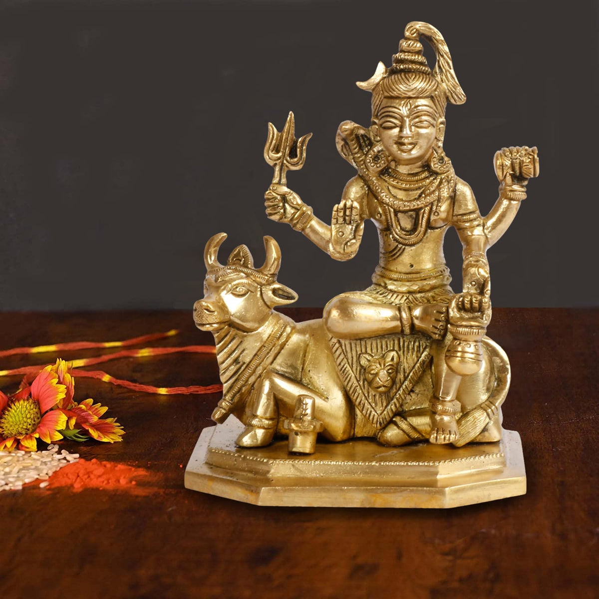 ARTVARKO Brass Lord Shiva Shiv Sitting on Nandi Bull Cow Idol Statue for Home Decor, Mandir,Temple, Gift, Showpiece 5.5 Inch