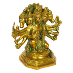 ARTVARKO Brass God Panchmukhi (Five Faced) Bajrangbali Sankat Mochan Hanuman Idol Statue Murti for Home Office Entrance Décor Temple Mandir Pooja Puja Antique Greenish Gold 7 Inches