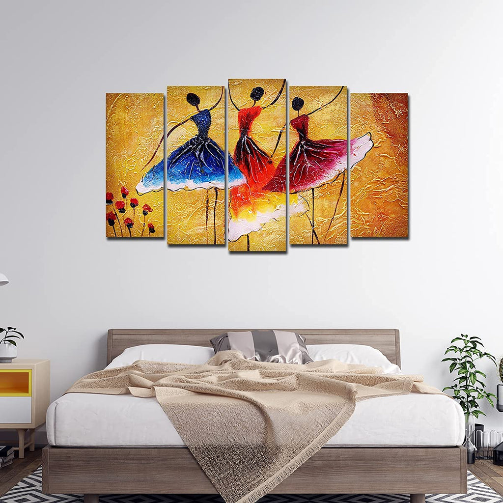 VIBECRAFTS Dancing Women Warli Art 5 Pieces Premium Wall Painting For Home|Office|Living Room|Gift (PTVC5Pcs2_6501)