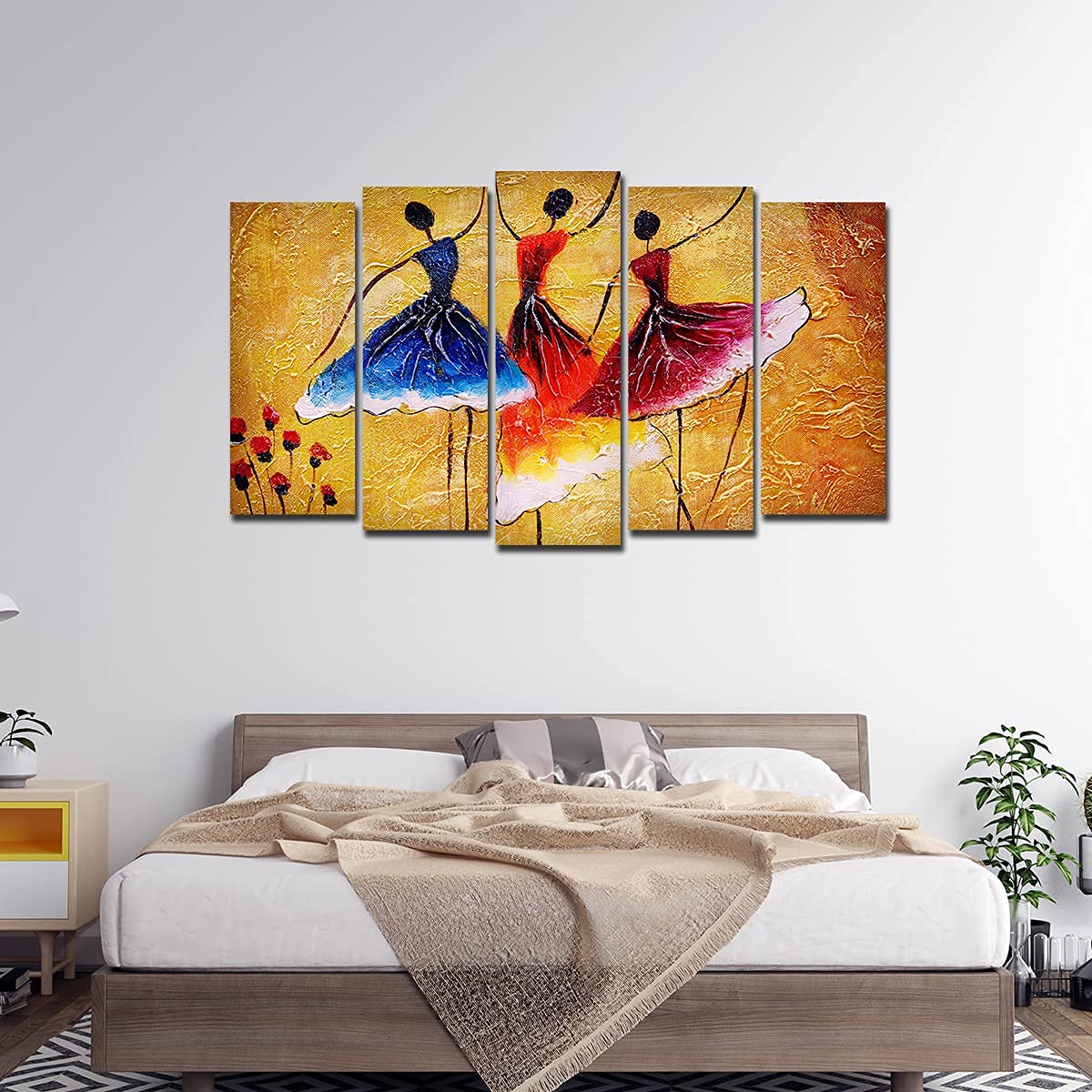 VIBECRAFTS Dancing Women Warli Art 5 Pieces Premium Wall Painting For Home|Office|Living Room|Gift (PTVC5Pcs2_6501)