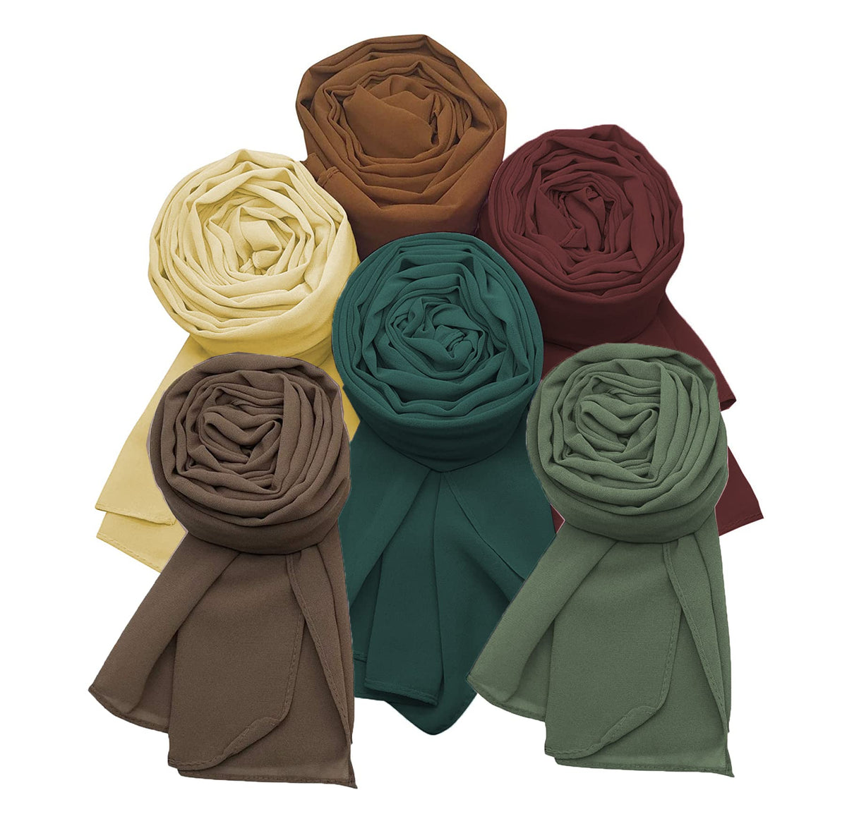 ICW Female Soft Chiffon Georgette Scarves Shawl Stoles Long Scarf Wrap Head Scarves (Pack Of 6),Multicolor