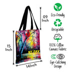 MY FAV Cotton Printed Canvas Tote Bag, for Travel,Yoga, Gym, Sports | Designer Shopping Bag | Compact, Lightweight and Eco-friendly - Capacity15kgs (6 Month Warrenty) pack of 2