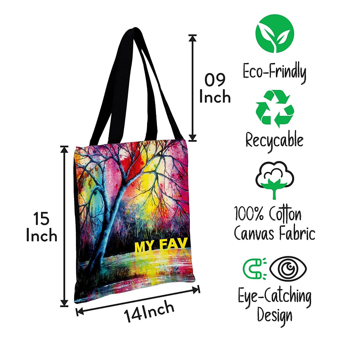 MY FAV Cotton Printed Canvas Tote Bag, for Travel,Yoga, Gym, Sports | Designer Shopping Bag | Compact, Lightweight and Eco-friendly - Capacity15kgs (6 Month Warrenty) pack of 2