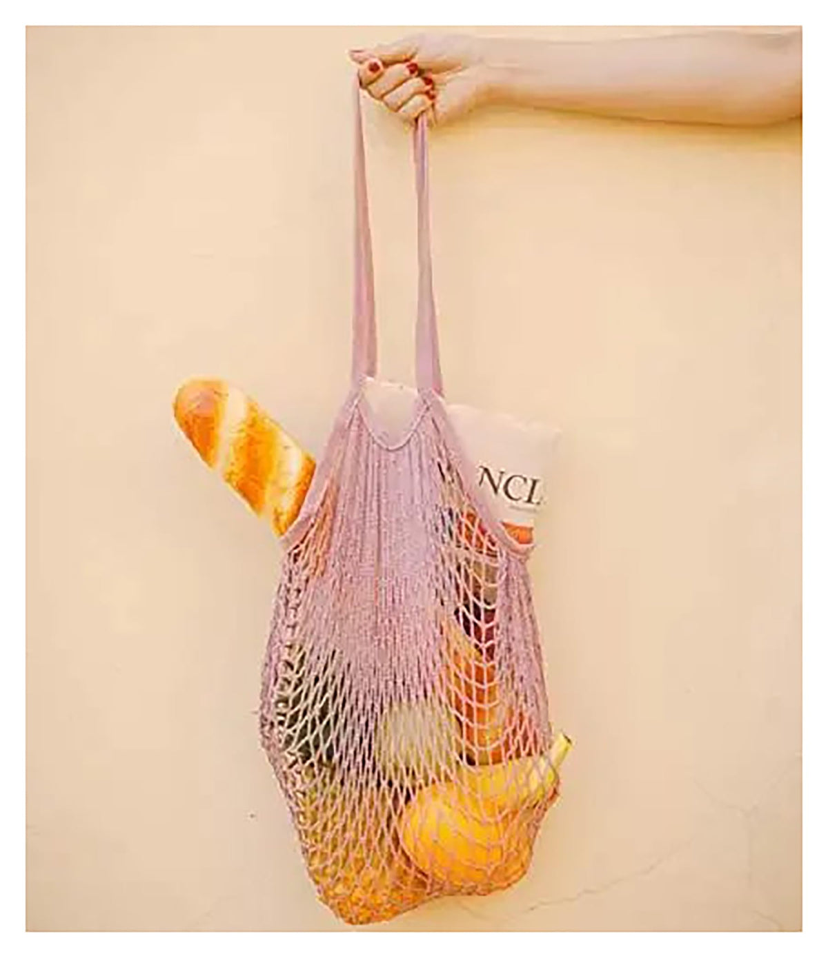 MSK Looms Eco Friendly Light Weight Cotton Net String Bag with Long Handle, Reusable Produce Bag for Fruits and Vegetable - Onion Pink