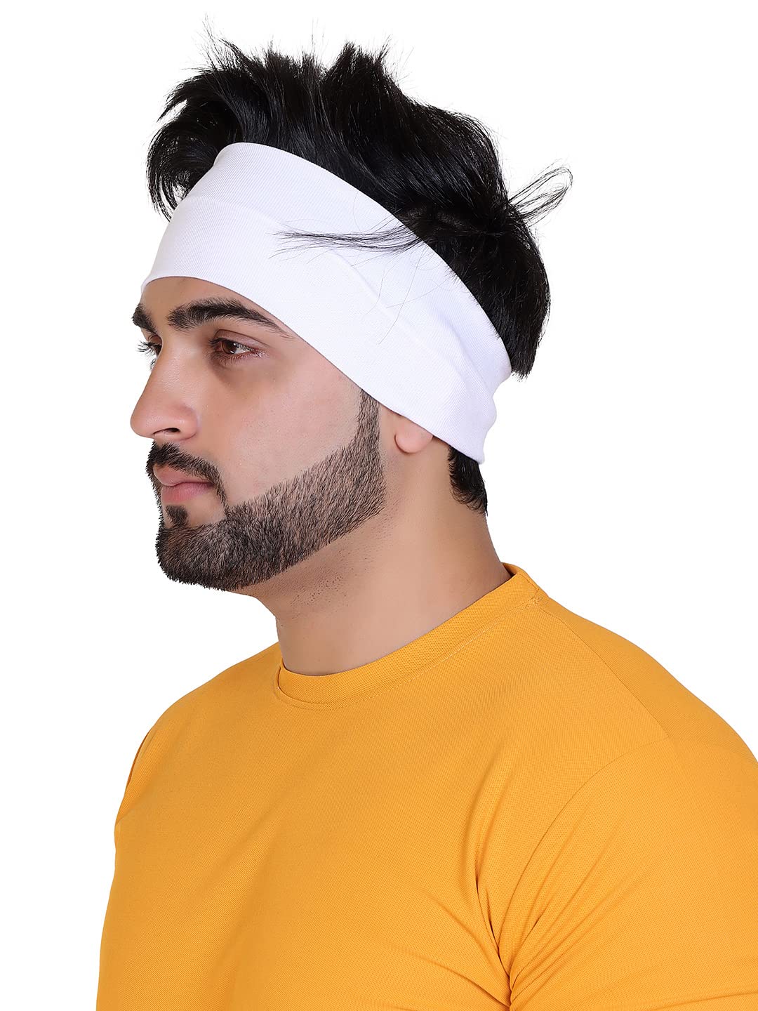 Gajraj Wide, Moisture Wicking and Non-Slip Exercise Workout Cotton Headband for Men and Women (White)