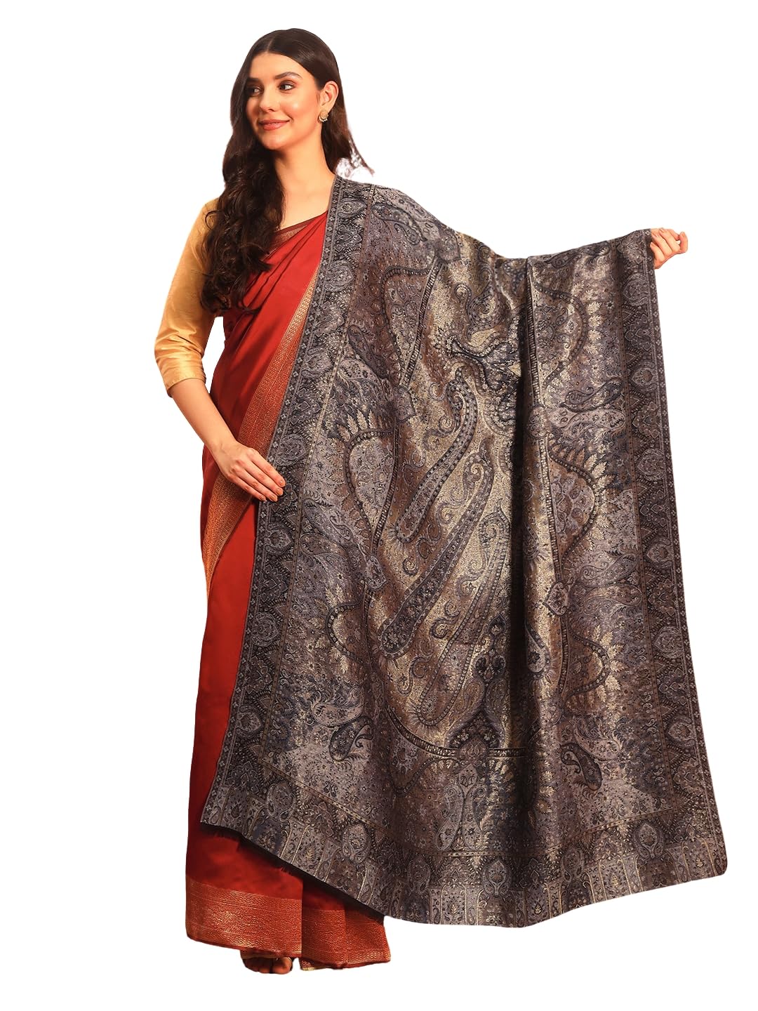 Pashmoda Women Naazneen Kaani Wool Blend Kashmiri Zari Shawl (Size: 40x80in, 101x203cm) ZSS09