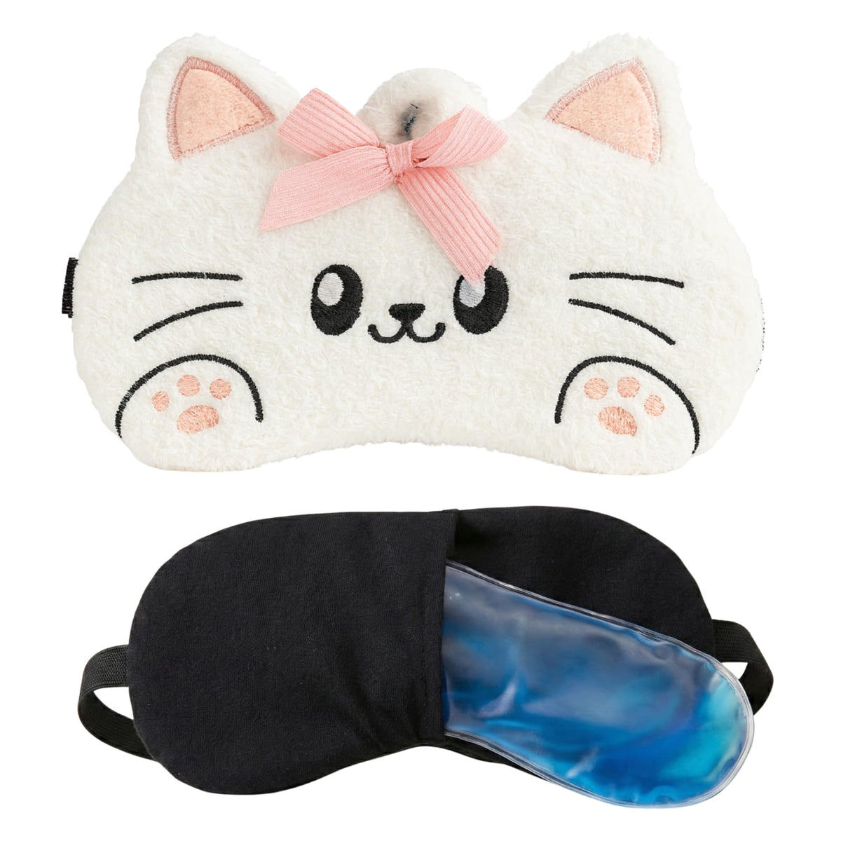 WHUMIES Kawaii Cat Sleep Eye Mask with Hot & Cold Gel Pad | Soft Plush Light-Blocking Eye Cover for Men, Women & Kids | Cooling & Heating Relief for Puffy Eyes, Relaxation & Travel Naps (White Cat)