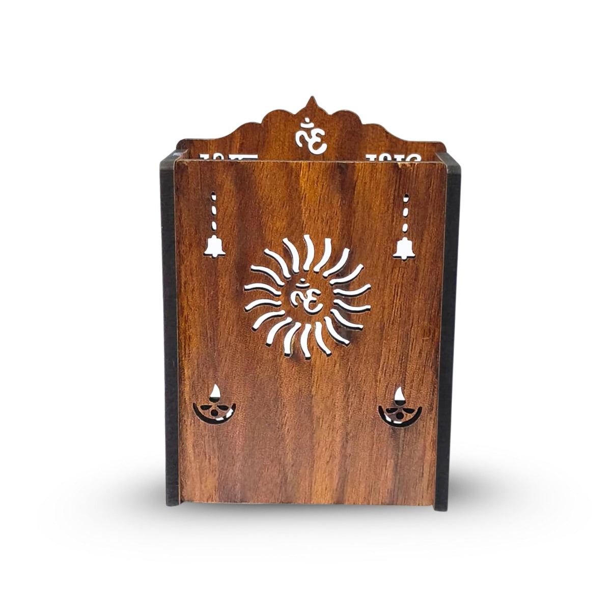 TRAVELLING SANKIRTAN PARTY Handcrafted Small Wooden Temple for Home Puja | Compact Mandir with Om Symbol & Intricate Carvings